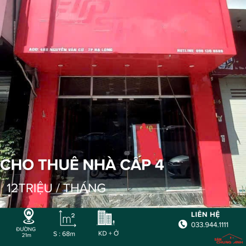 HL155 - CHO THUÊ NHÀ CẤP 4 - PHƯỜNG HẠ LONG - TỈNH QUẢNG NINH